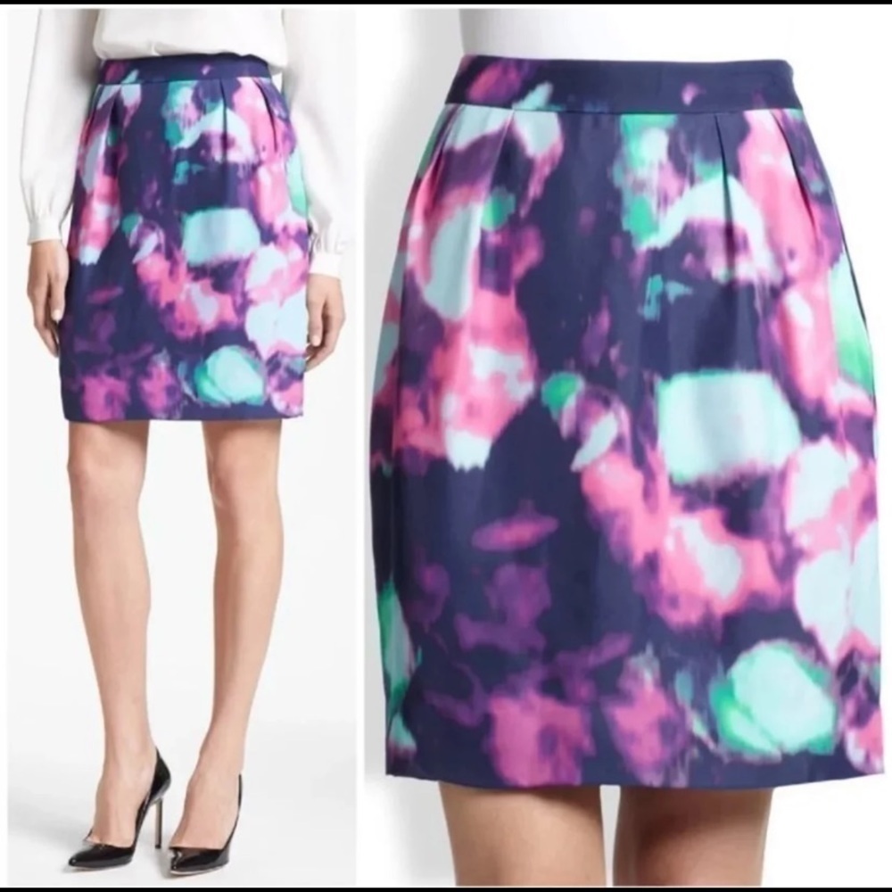 Kate Spade Pink Purple Watercolor Abstract Tie Dye Pencil Skirt Size 14 XL